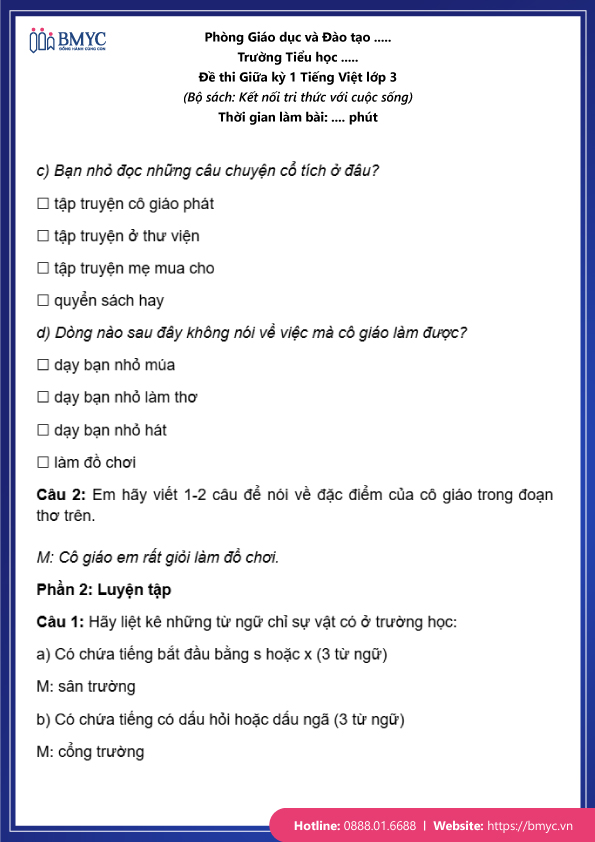 Đề thi tiếng Việt lớp 3 giữa kỳ 1 đề 1 trang 2