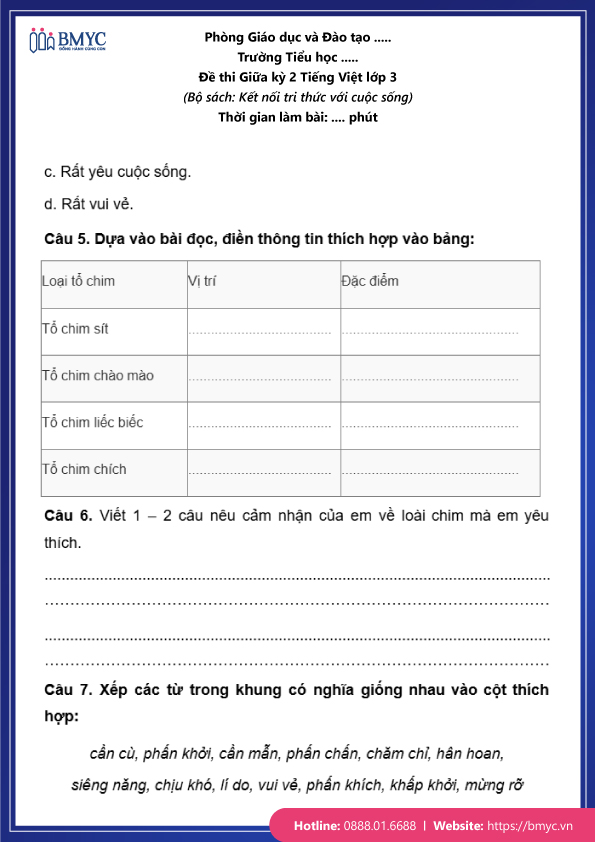 Đề thi tiếng Việt lớp 3 giữa kỳ 2 đề 1 trang 3