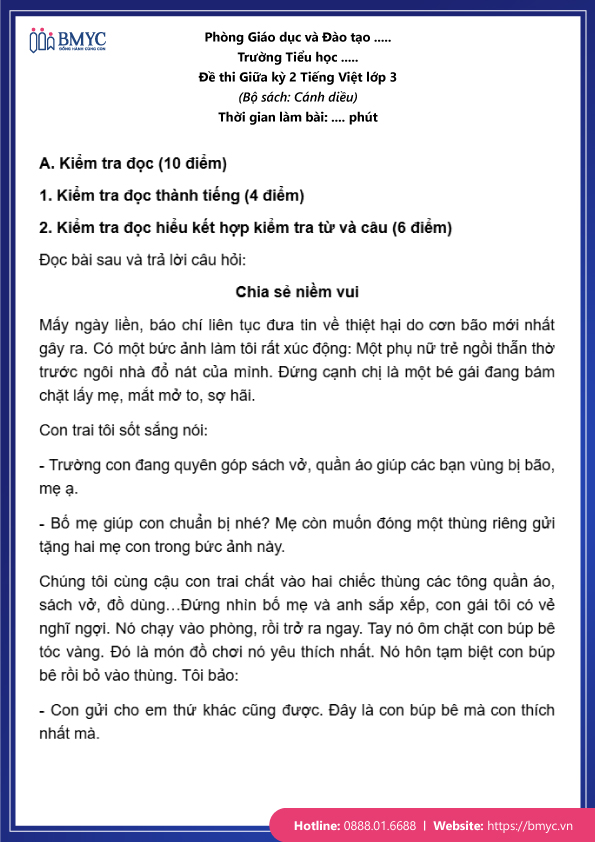 Đề thi tiếng Việt lớp 3 giữa kỳ 2 đề 2 trang 1