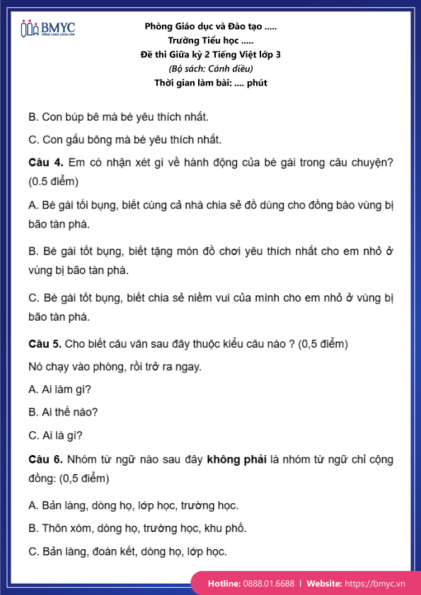 Đề thi tiếng Việt lớp 3 giữa kỳ 2 đề 2 trang 3
