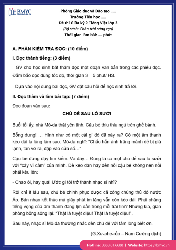 Đề thi tiếng Việt lớp 3 giữa kỳ 2 đề 3 trang 1