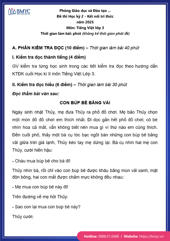 Đề thi tiếng Việt lớp 3 học kỳ 2 đề 1 trang 1