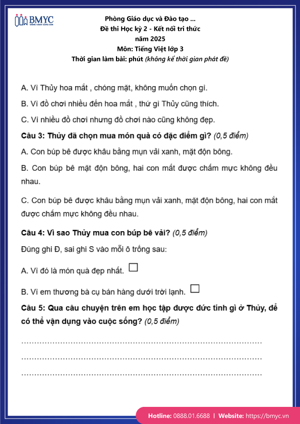 Đề thi tiếng Việt lớp 3 học kỳ 2 đề 1 trang 3