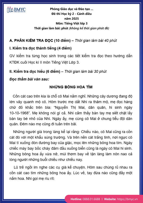 Đề thi tiếng Việt lớp 3 học kỳ 2 đề 2 trang 1