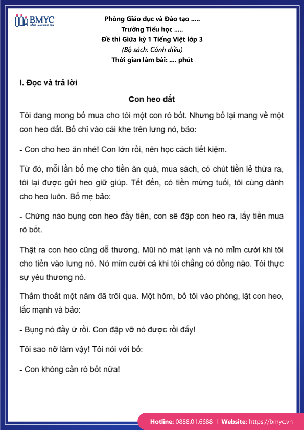 Đề thi tiếng Việt lớp 3 giữa kỳ 1 đề 2 trang 1