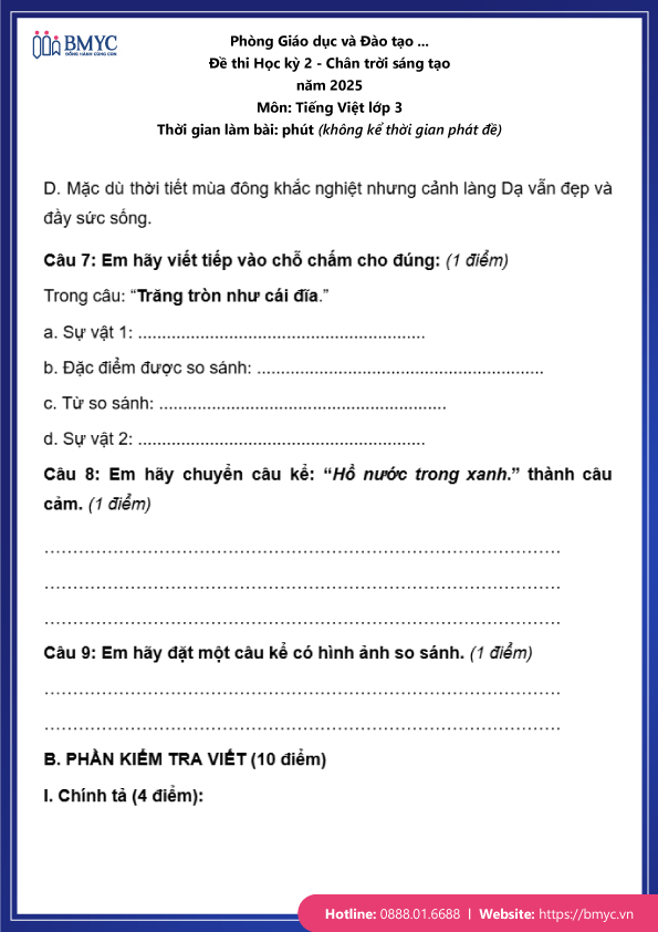 Đề thi tiếng Việt lớp 3 học kỳ 2 đề 3 trang 4