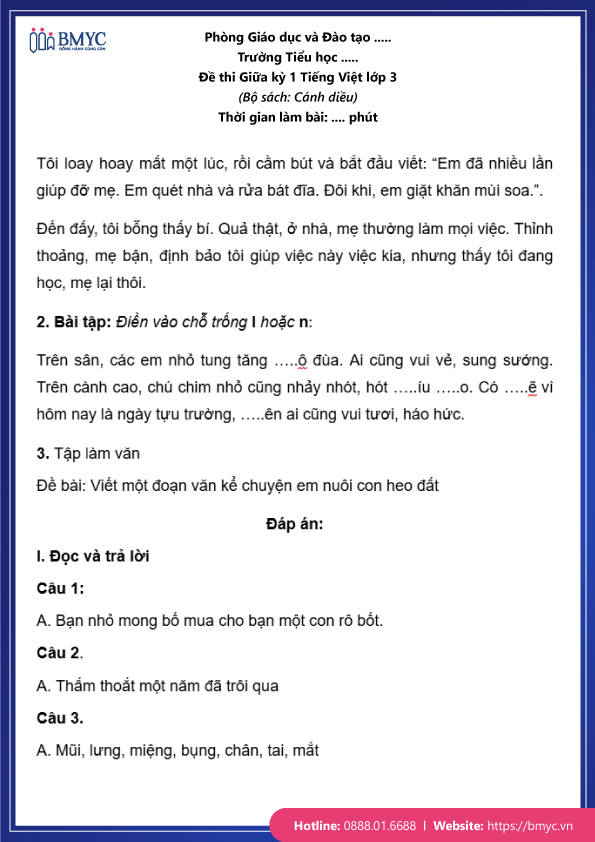Đề thi tiếng Việt lớp 3 giữa kỳ 1 đề 2 trang 2