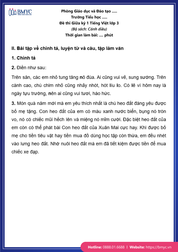 Đề thi tiếng Việt lớp 3 giữa kỳ 1 đề 2 trang 3