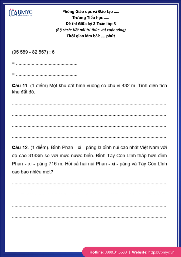 Đề thi Toán lớp 3 giữa học kỳ 2 kết nối tri thức trang 4