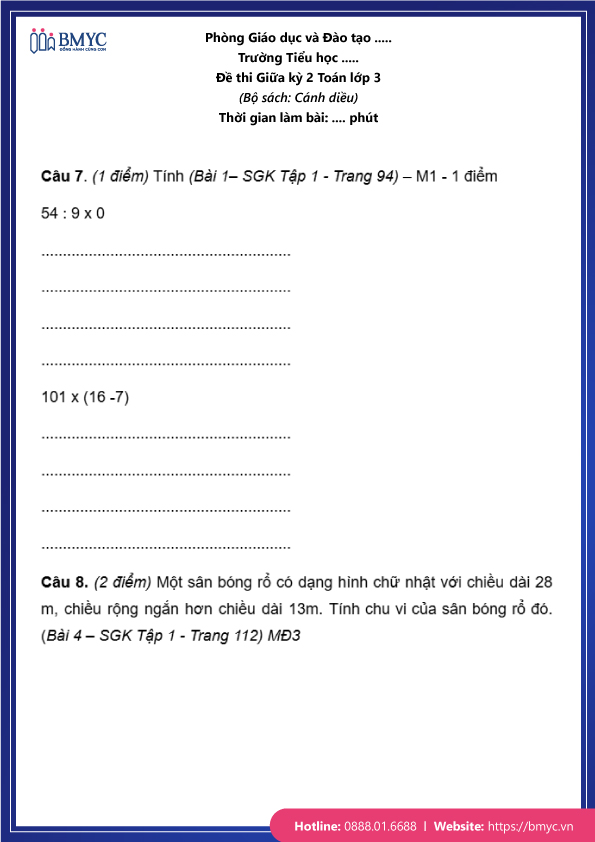 Đề thi Toán lớp 3 giữa học kỳ 2 cánh diều trang 3