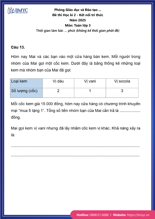 Đề thi Toán lớp 3 học kỳ 2 kết nỗi tri thức trang 6