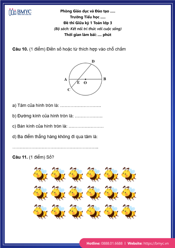 Đề thi Giữa kì 1 Toán lớp 3 kết nối tri thức với cuộc sống trang 4