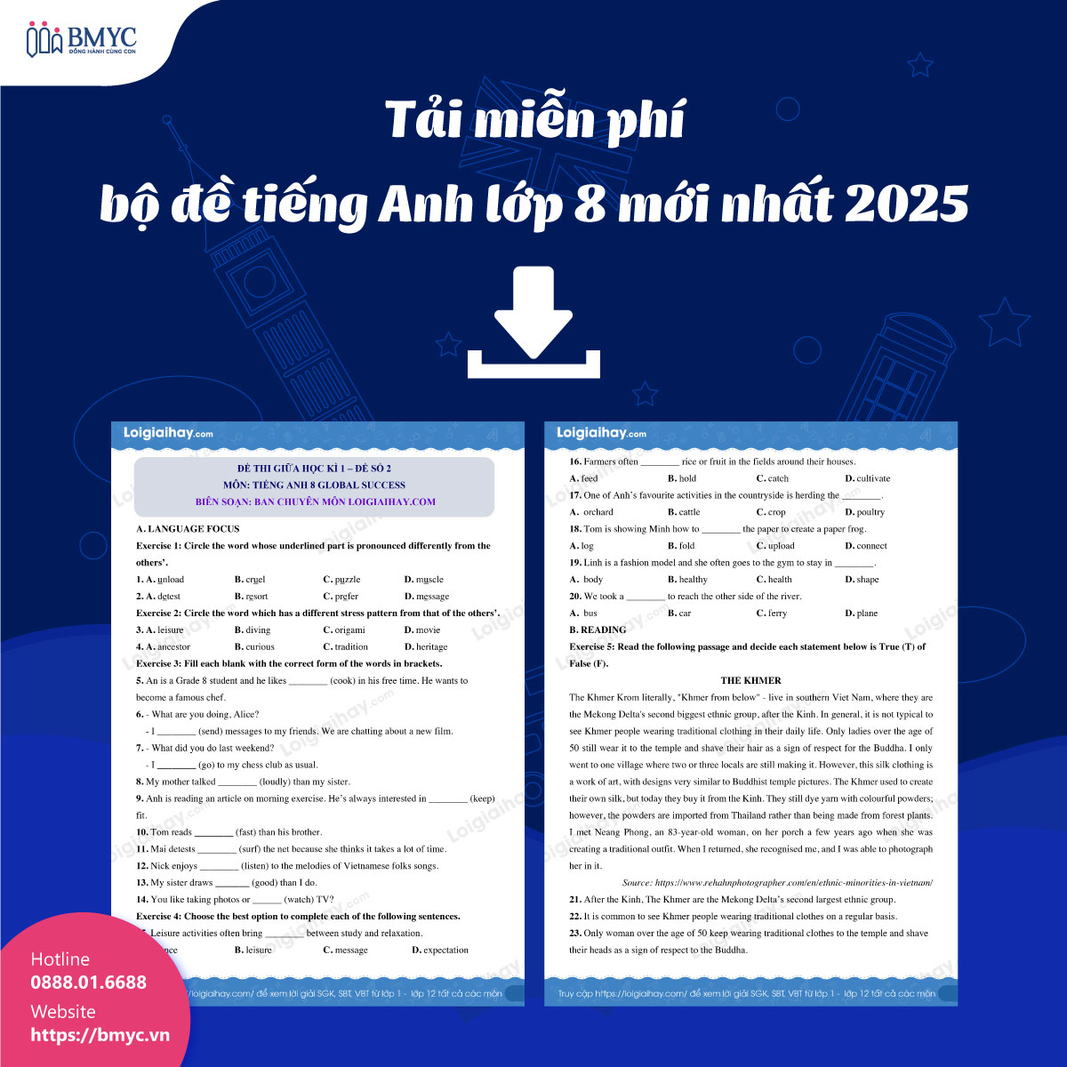 Tải miễn phí bộ đề tiếng Anh lớp 8 mới nhất 2025