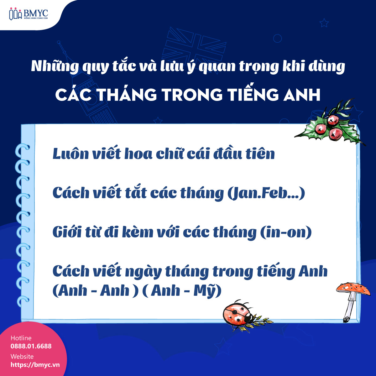 Những quy tắc và lưu ý quan trọng khi dùng các tháng trong tiếng Anh