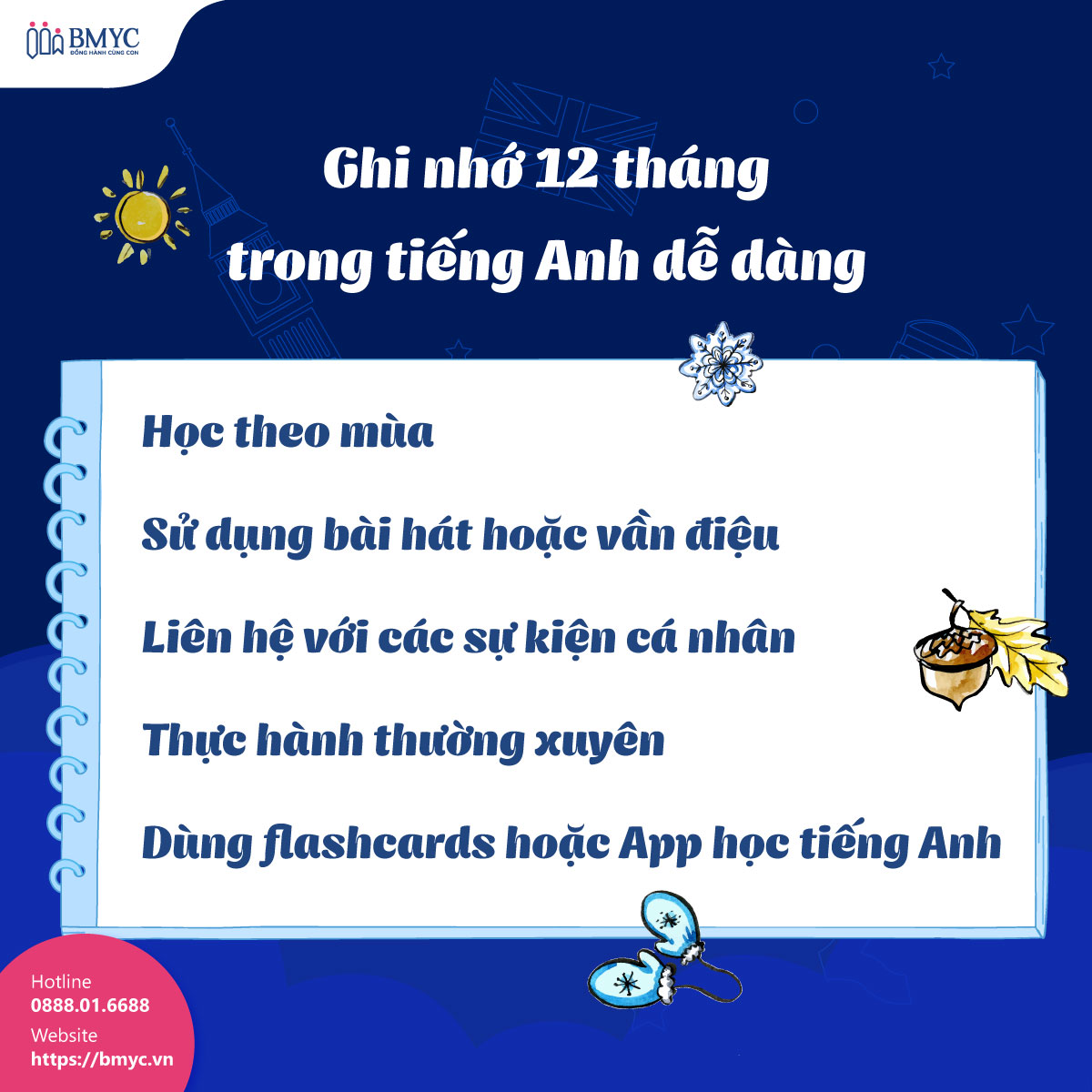 Mẹo ghi nhớ 12 tháng trong tiếng Anh dễ dàng