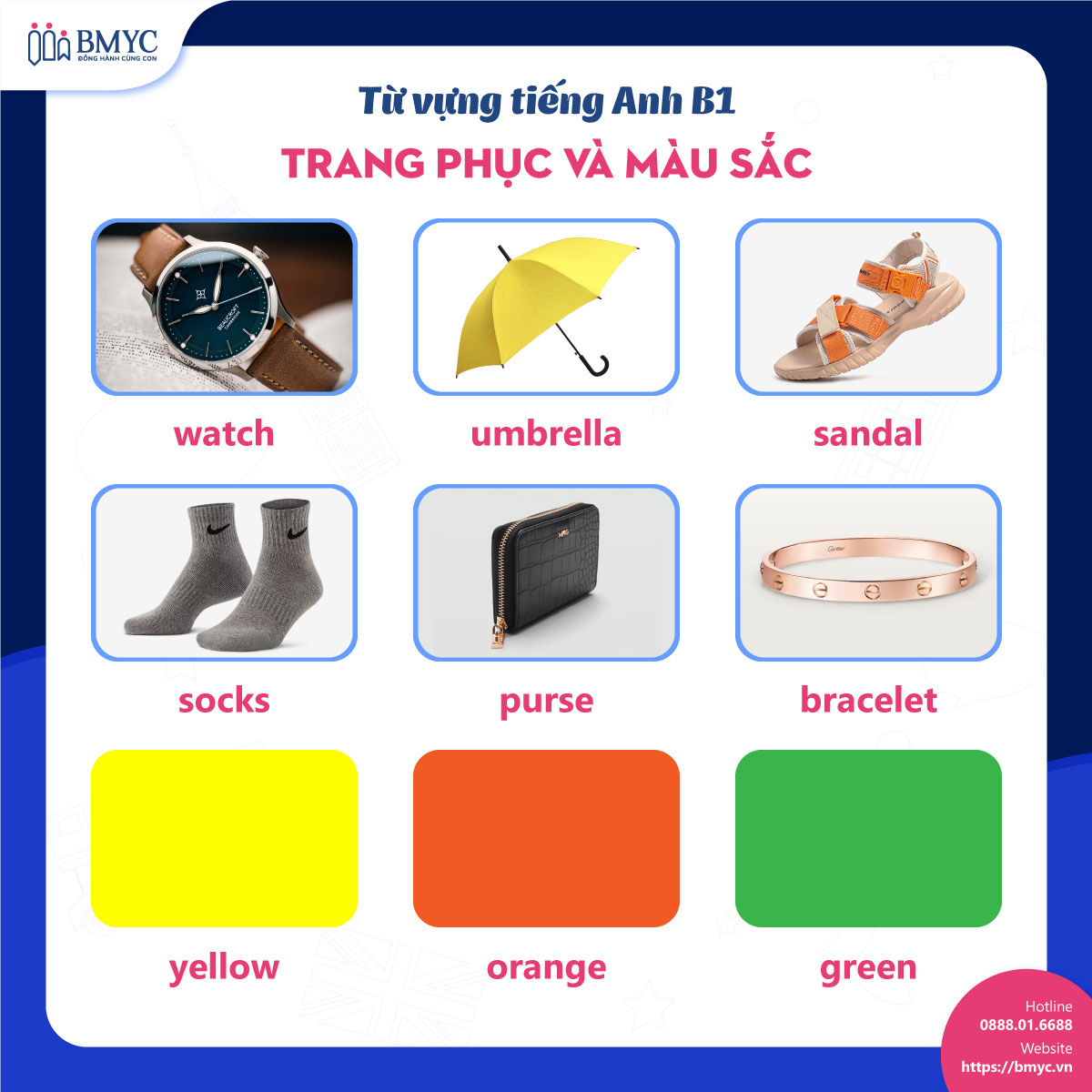 Từ vựng tiếng Anh B1: Chủ đề trang phục và màu sắc