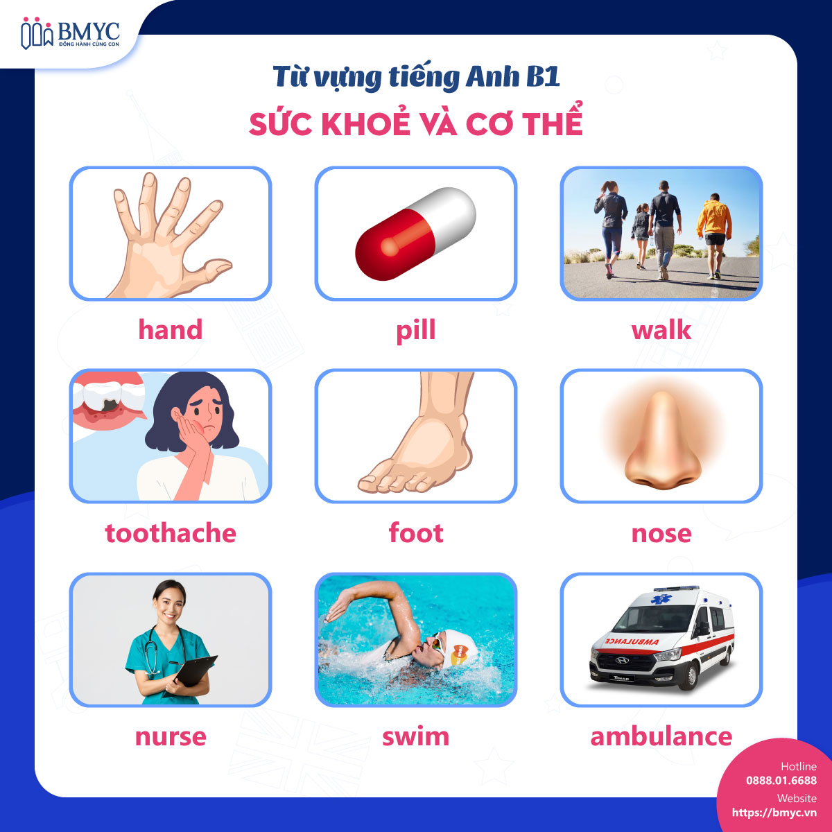 Từ vựng tiếng Anh B1: Chủ đề sức khoẻ và cơ thể