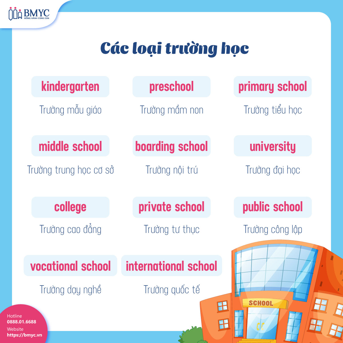 Từ vựng tiếng Anh chủ đề trường học: Các loại trường học