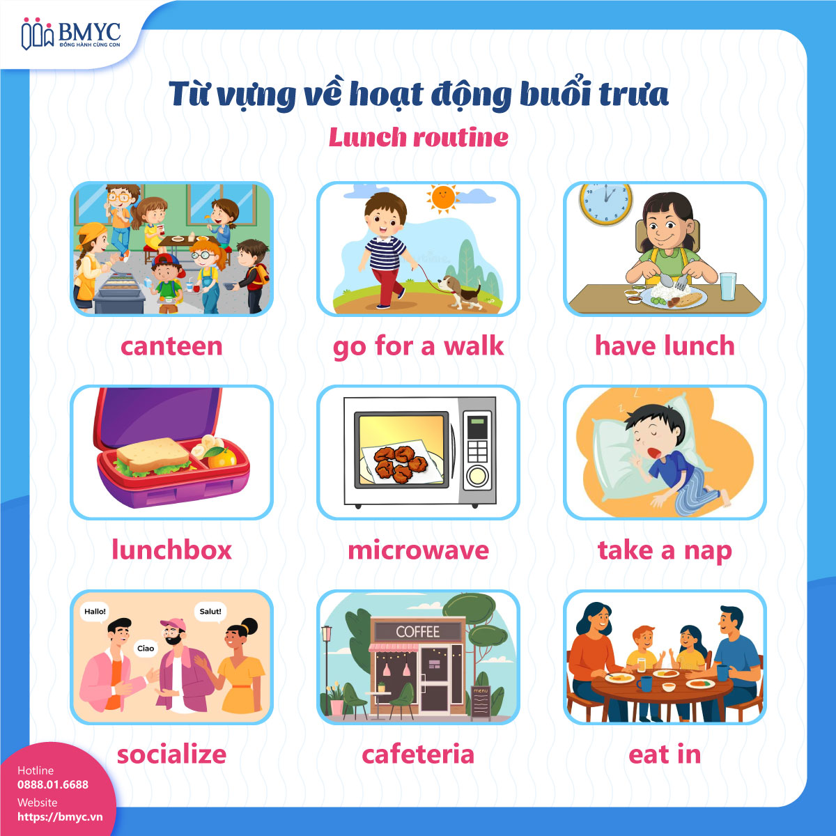 Tu-vung-tieng-Anh-ve-cac-hoat-dong-hang-ngay....2 Từ vựng tiếng Anh về hoạt động buổi trưa (Lunch routine)