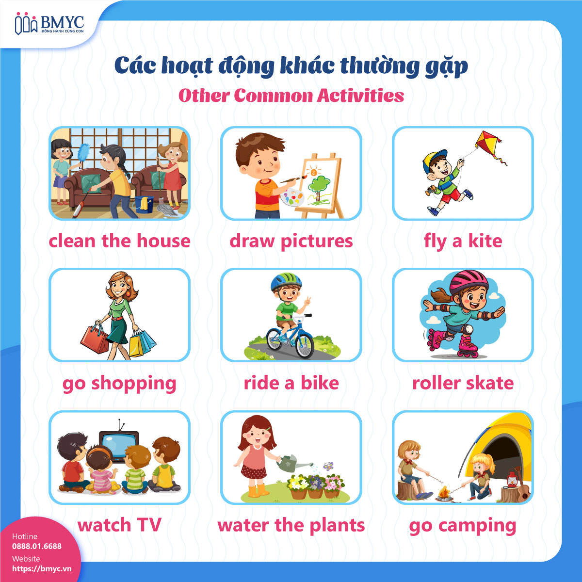 Tu-vung-tieng-Anh-ve-cac-hoat-dong-hang-ngay....4 Các hoạt động khác thường gặp (Other Common Activities)