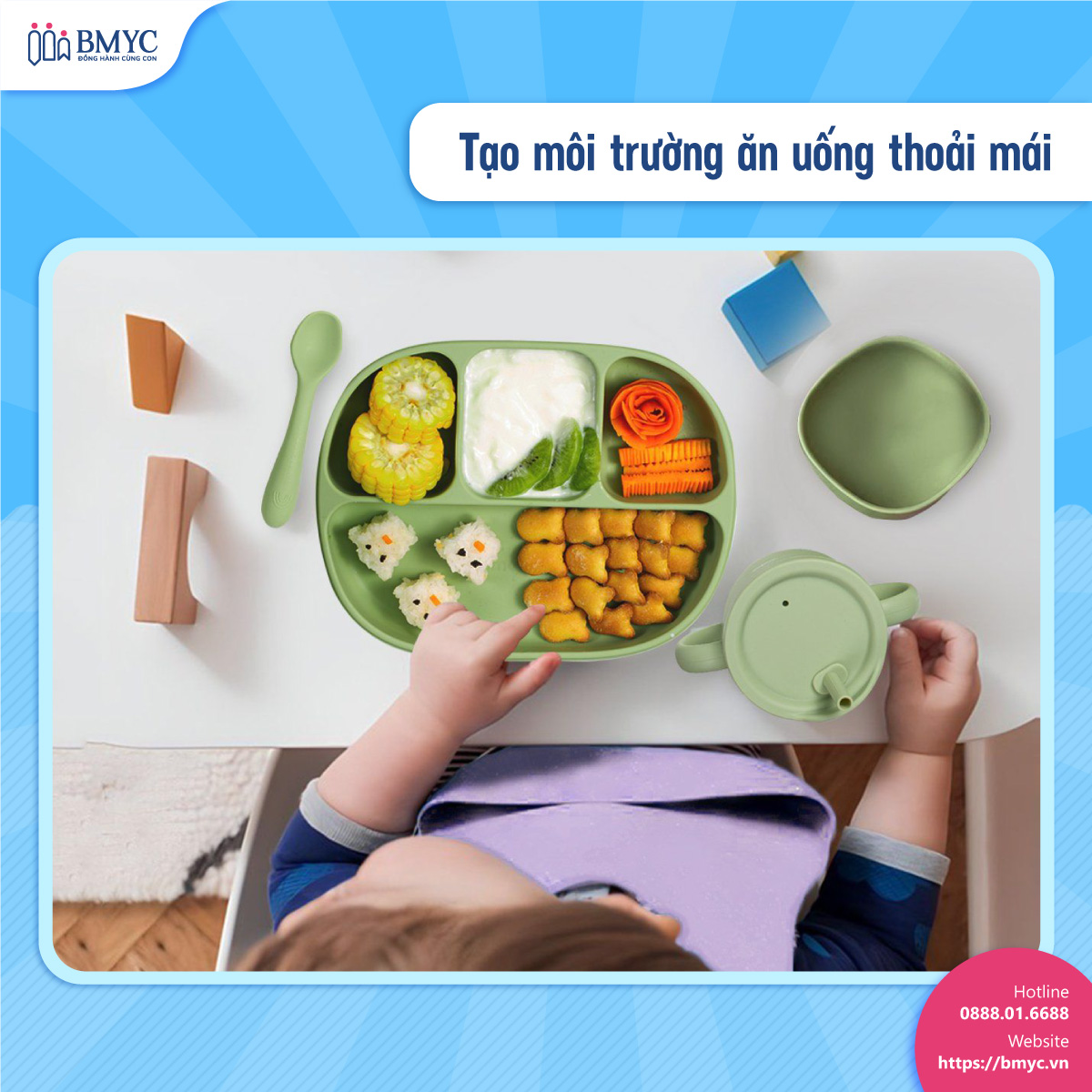 Cach-day-be-3-tuoi-tu-xuc-an....4 Tạo môi trường ăn uống thoải mái