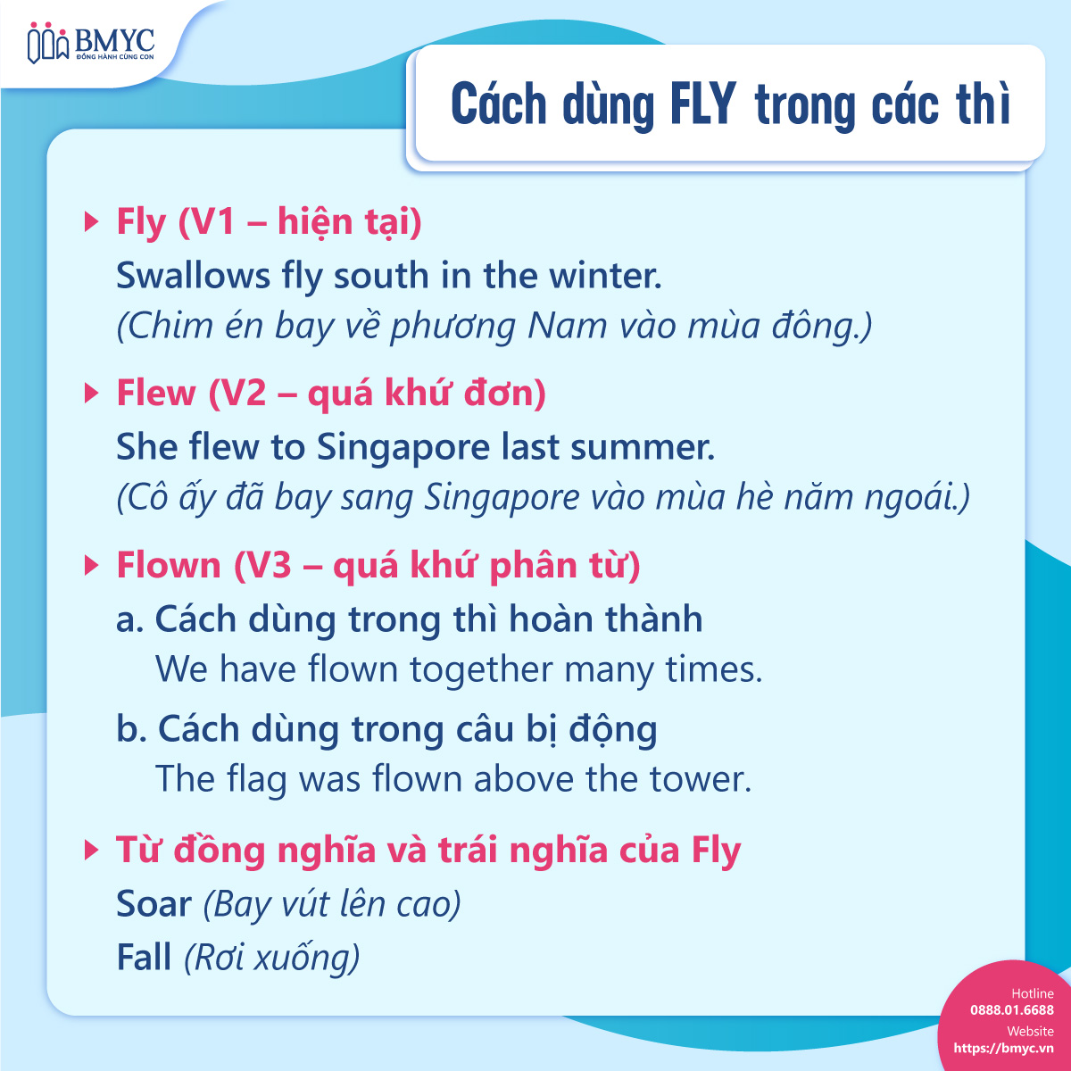 Cách dùng Fly trong các thì