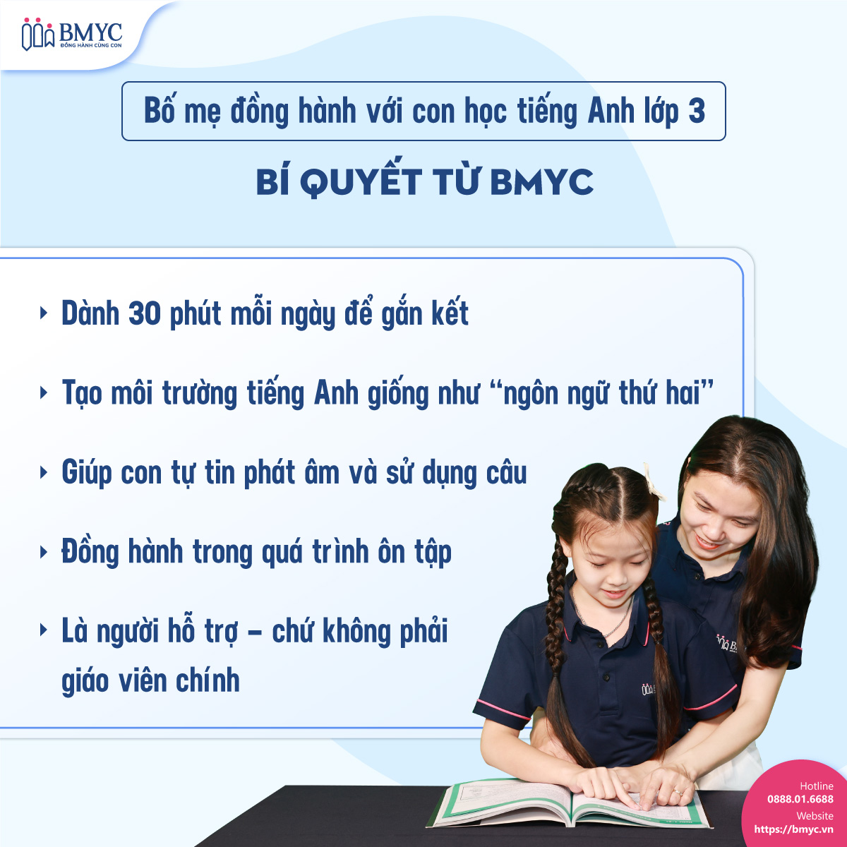 Bố mẹ đồng hành với con học tiếng Anh lớp 3: bí quyết từ BMyC