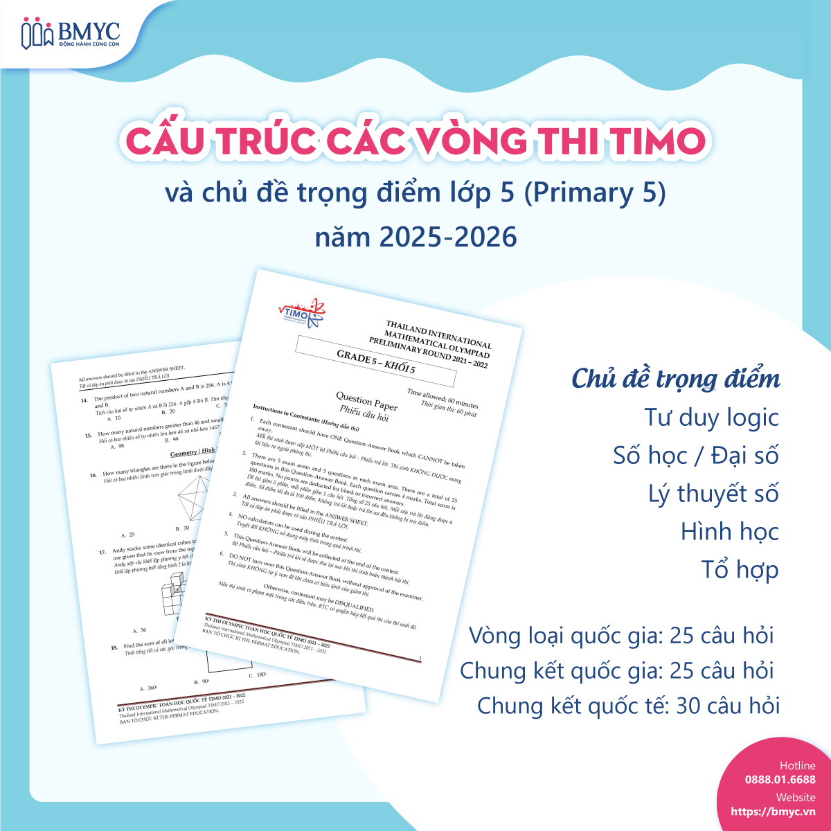  Cấu trúc các vòng thi TIMO và chủ đề trọng điểm lớp 5 (Primary 5) năm 2025-2026
