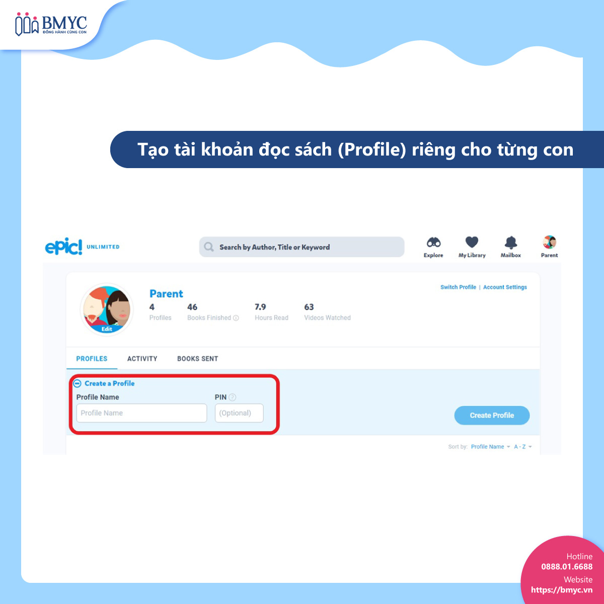 Tạo tài khoản đọc sách (Profile) riêng cho từng con