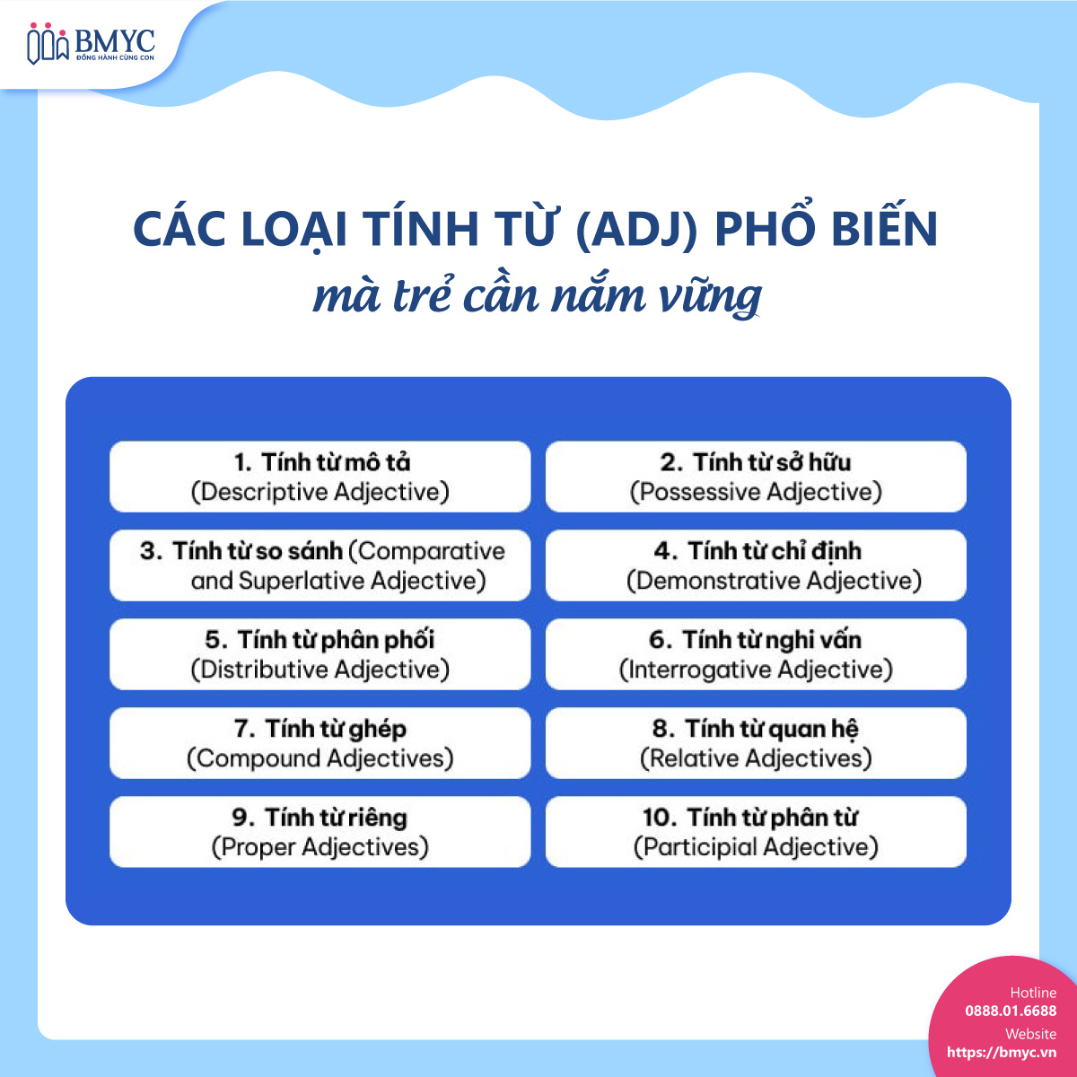 Các loại tính từ (ADJ) phổ biến mà trẻ cần nắm vững