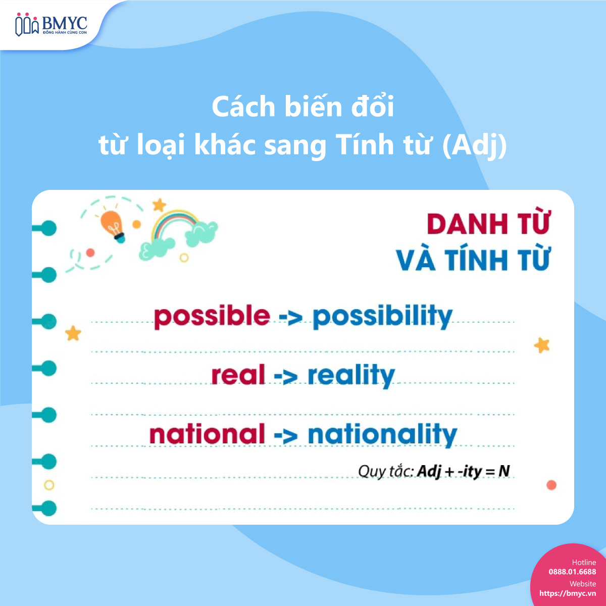 Cách biến đổi từ loại khác sang Tính từ (Adj)