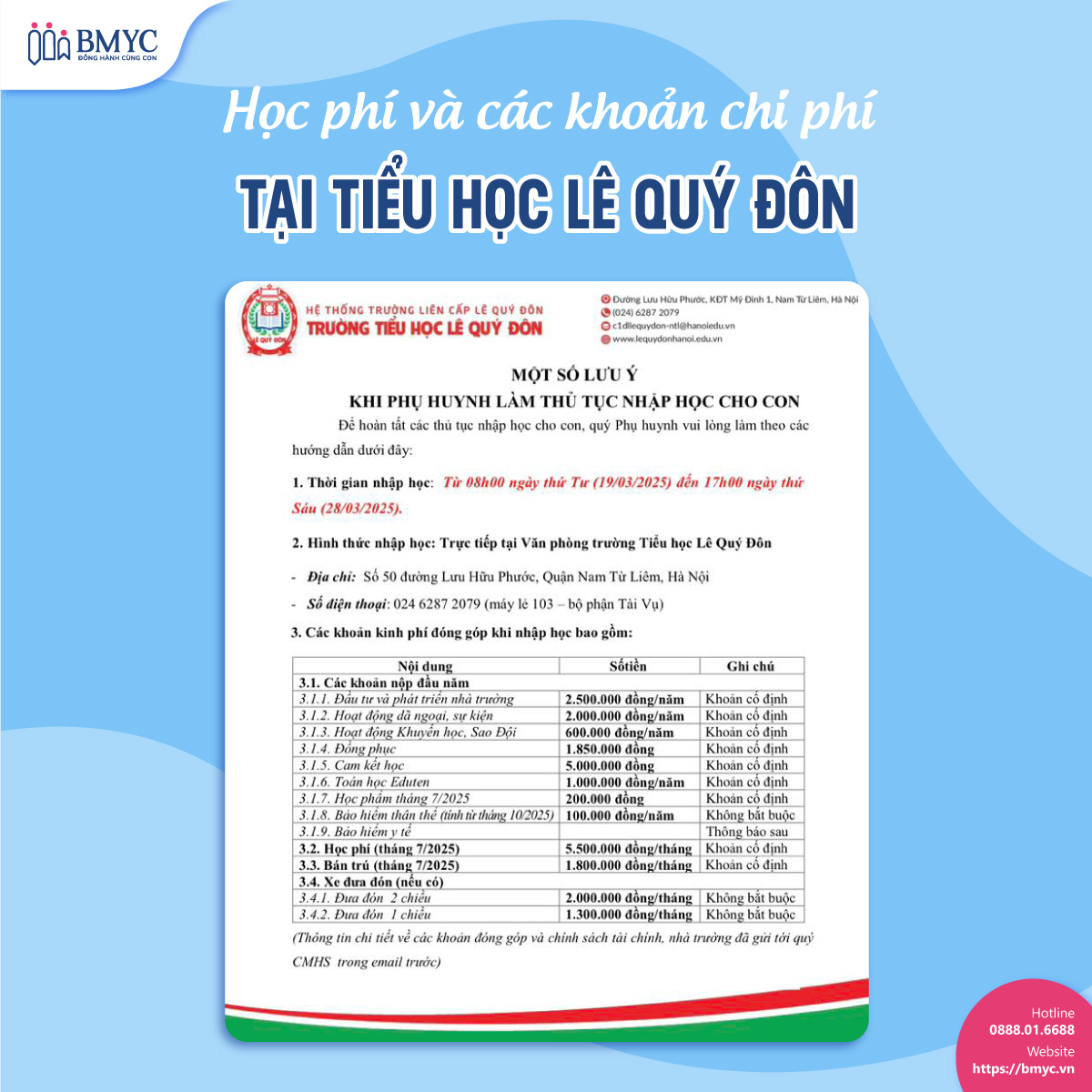 Học phí và các khoản chi phí tại Tiểu học Lê Quý Đôn Học phí và các khoản chi phí tại Tiểu học Lê Quý Đôn