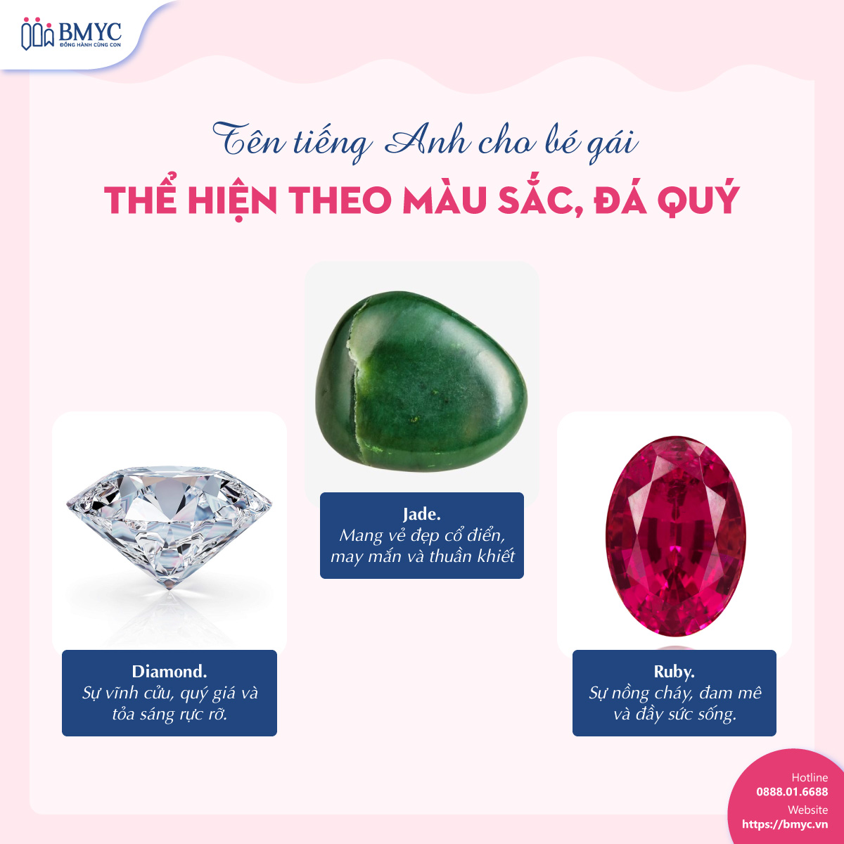 Tên tiếng Anh thể hiện theo màu sắc, đá quý cho bé gái