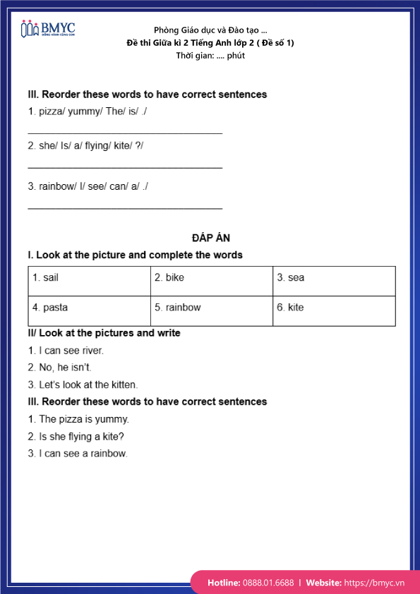 Đề thi Giữa kì 2 Tiếng Anh lớp 4 ( Đề số 1)