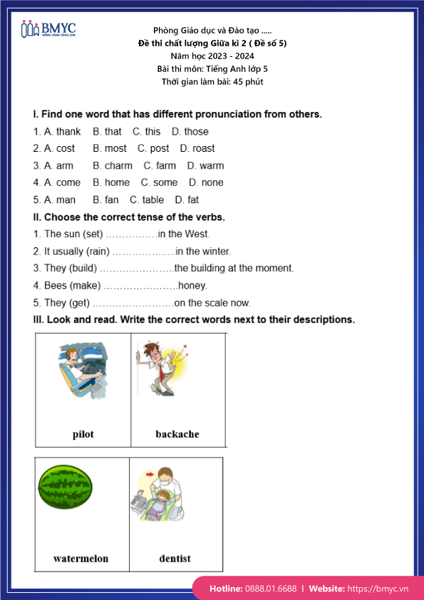 Đề thi chất lượng Giữa kì 2 (Đề số 5)