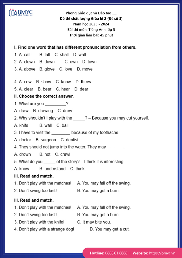 Đề thi chất lượng Giữa kì 2 (Đề số 3)