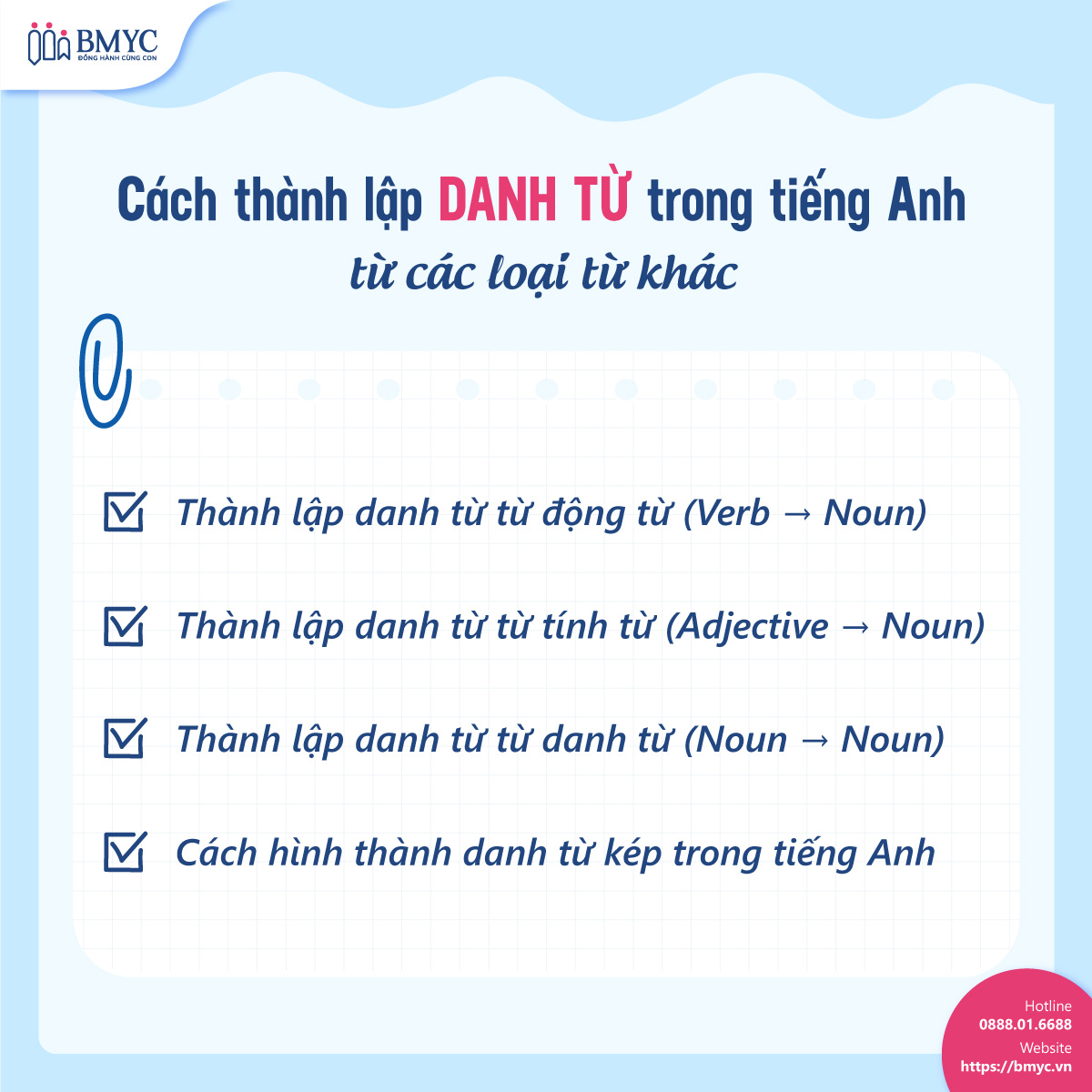 Cách thành lập danh từ trong tiếng Anh từ các loại từ khác