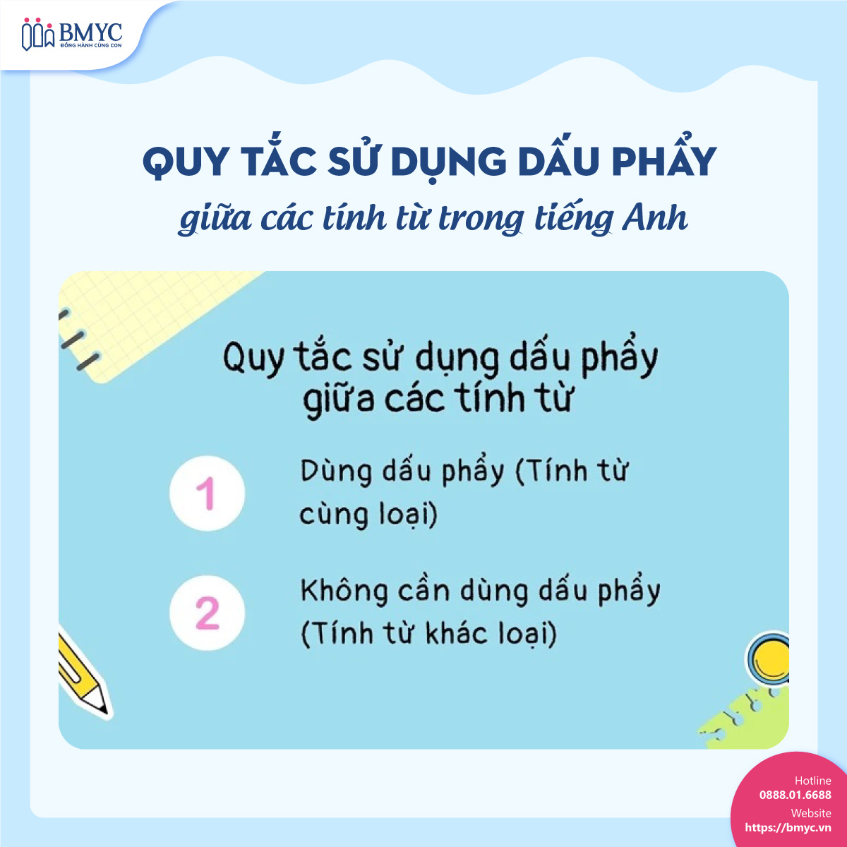Quy tắc sử dụng dấu phẩy giữa các tính từ trong tiếng Anh