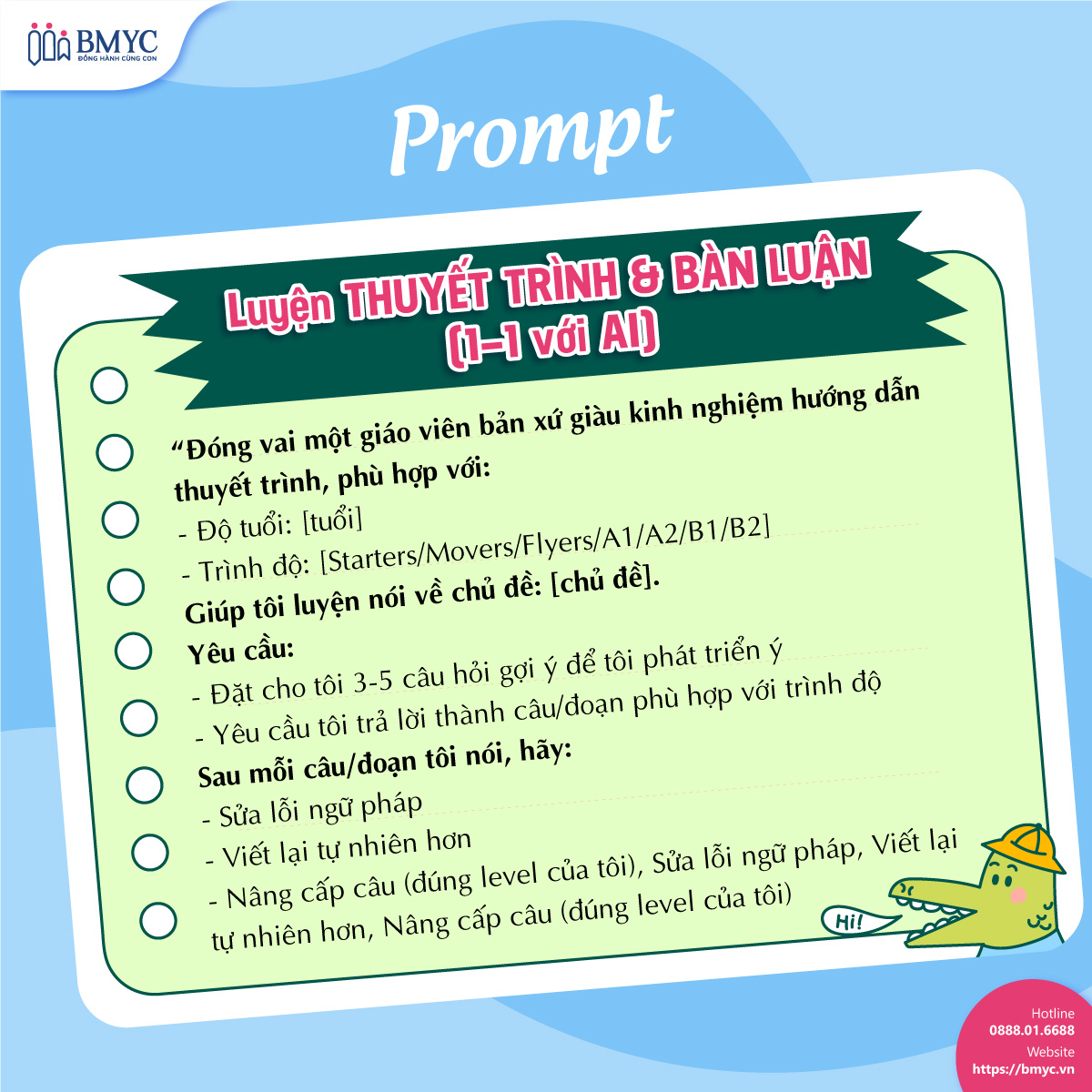 Prompt: Luyện THUYẾT TRÌNH & BÀN LUẬN (1–1 với AI)