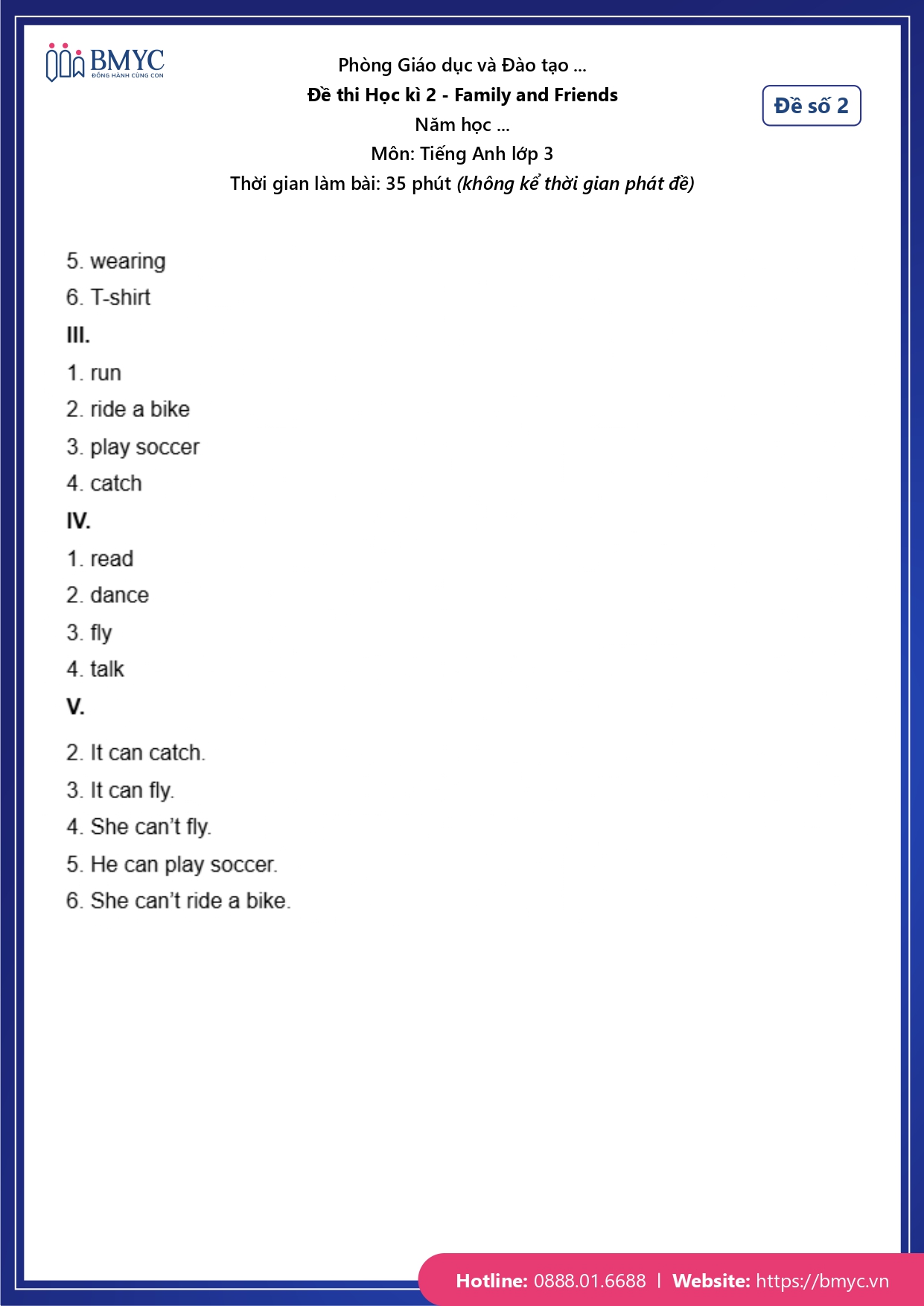 Đáp án đề số 2