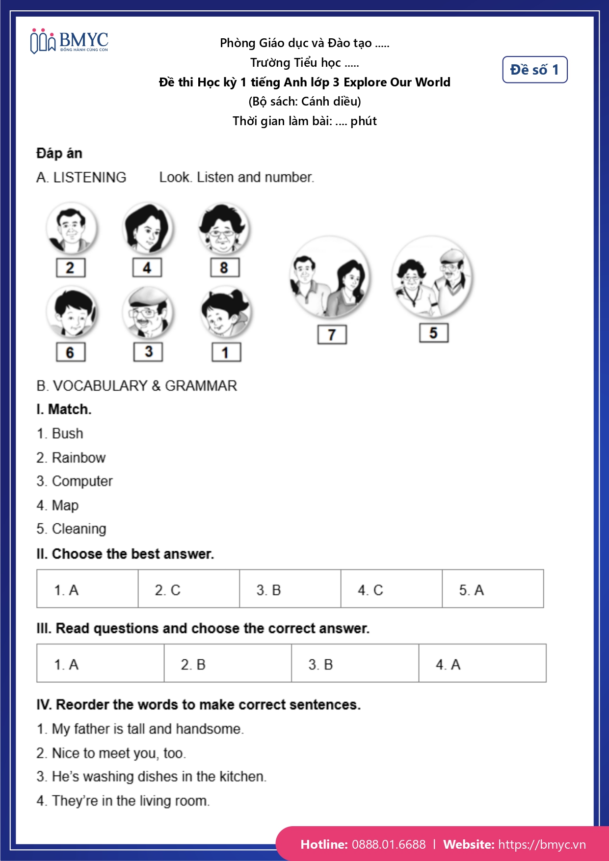 Đáp án đề số 1