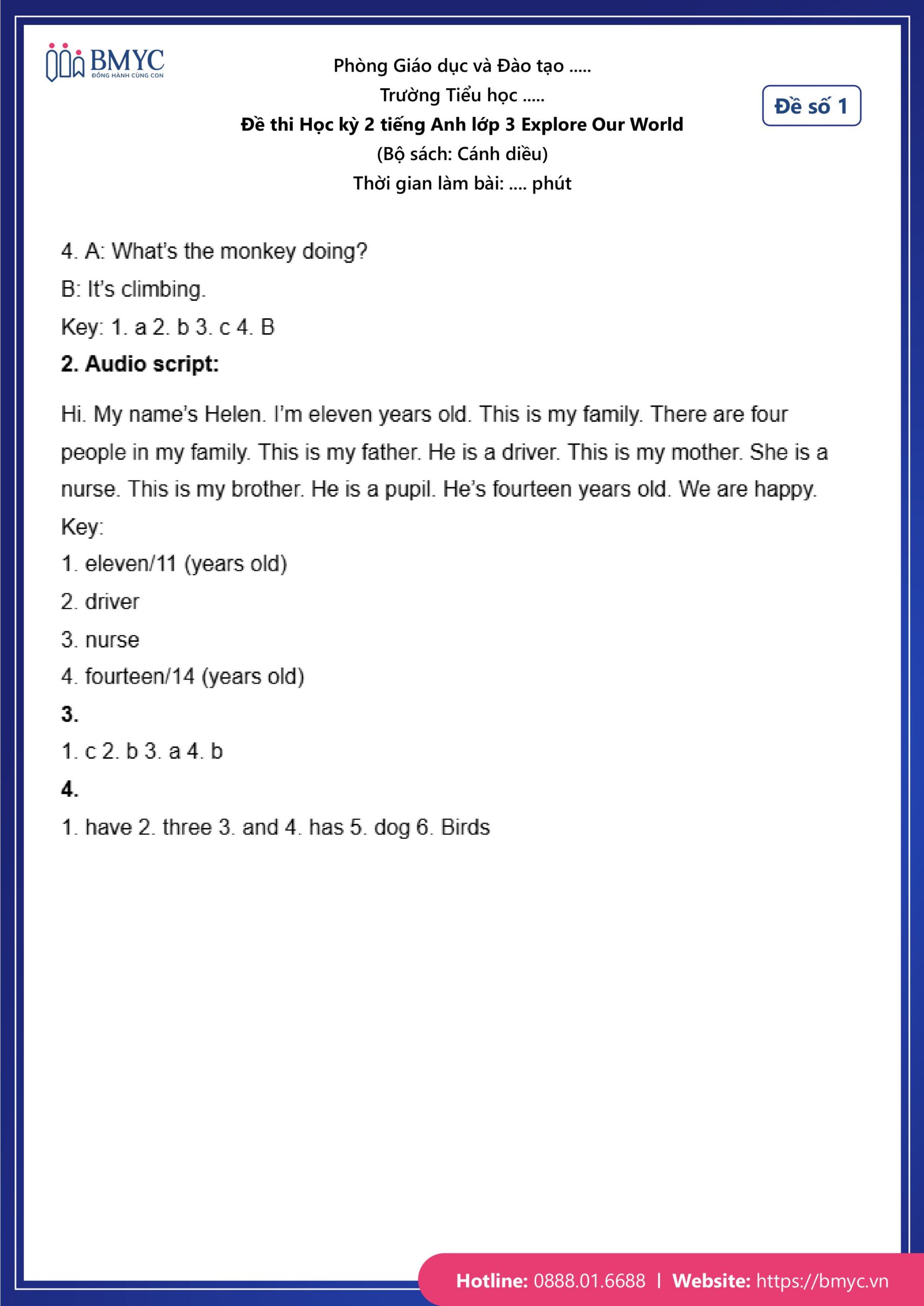 Đáp án đề số 1