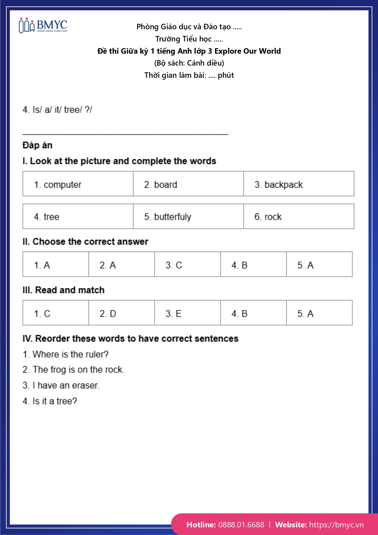 Đáp án đề số 1