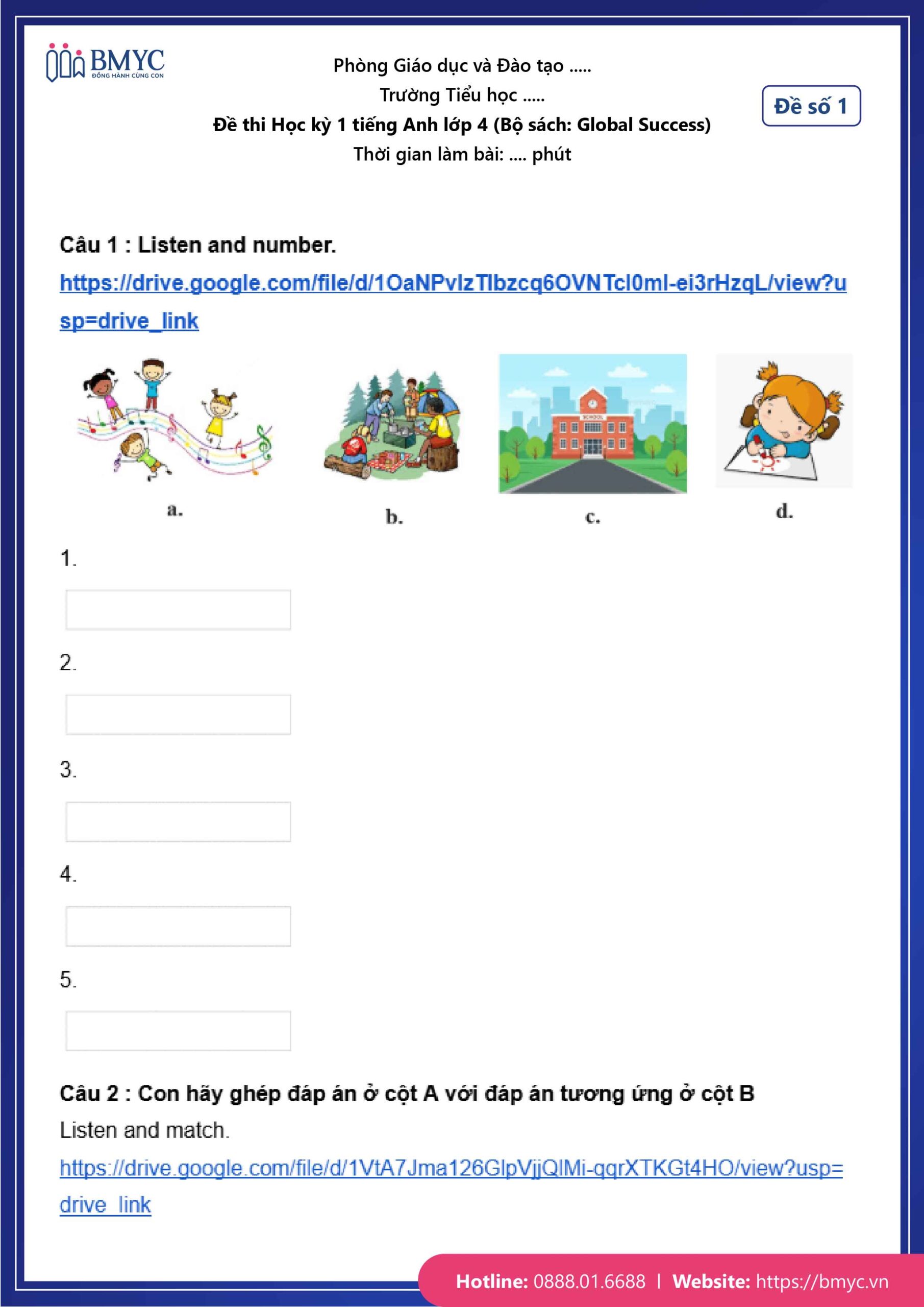 De thi TA lop 4-08 Đề số 1