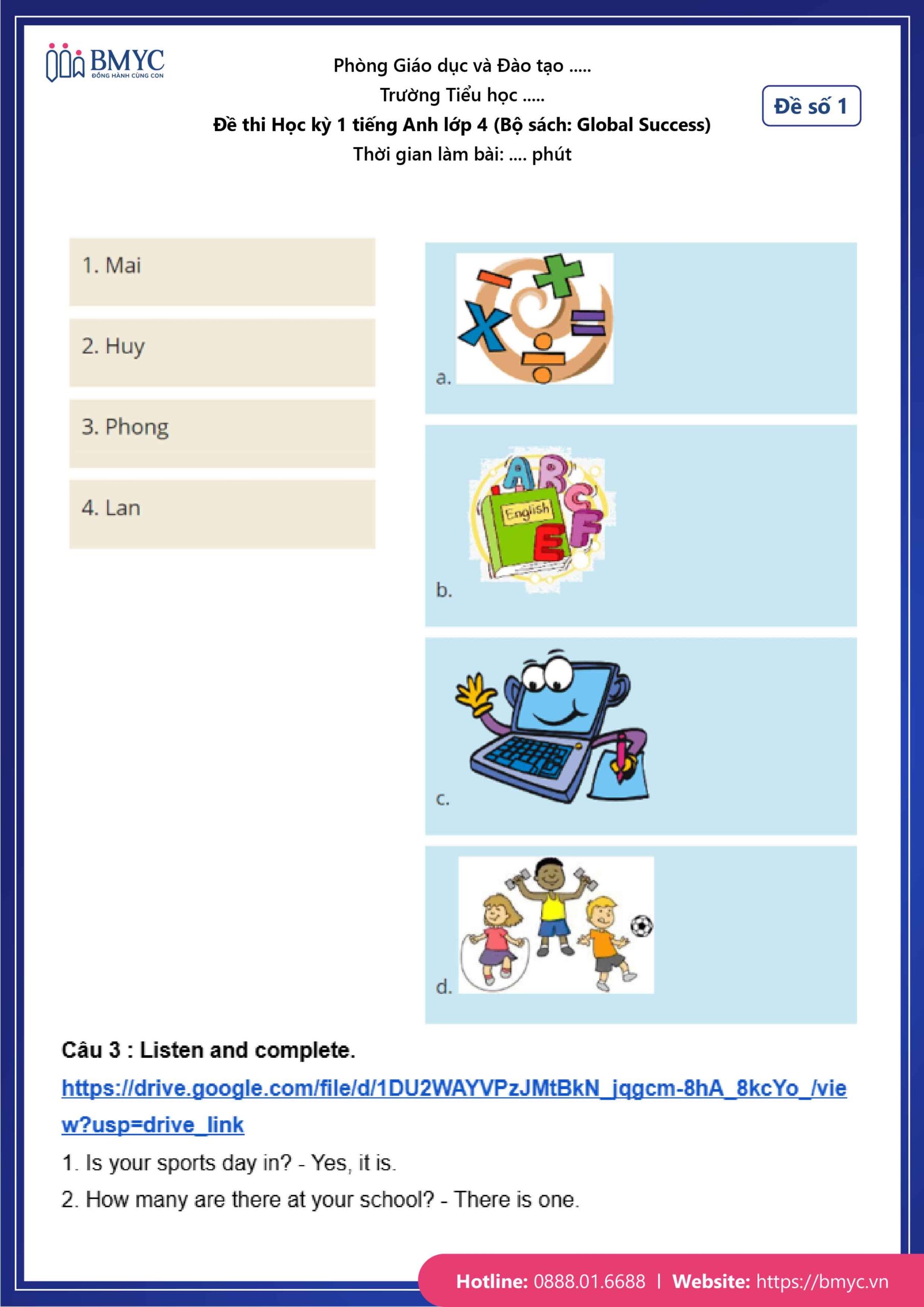 De thi TA lop 4-09 Đề số 1