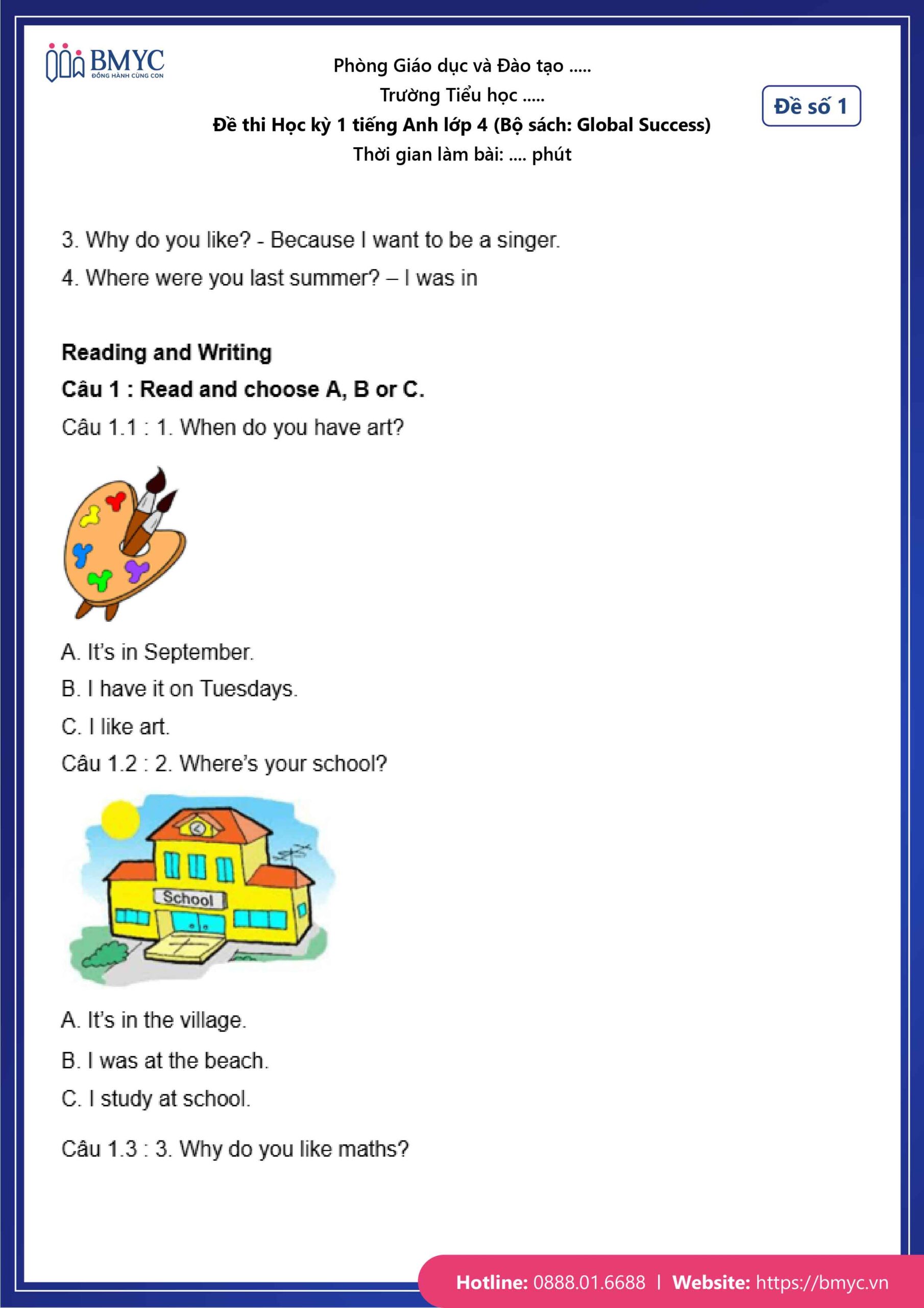 De thi TA lop 4-10 Đề số 1