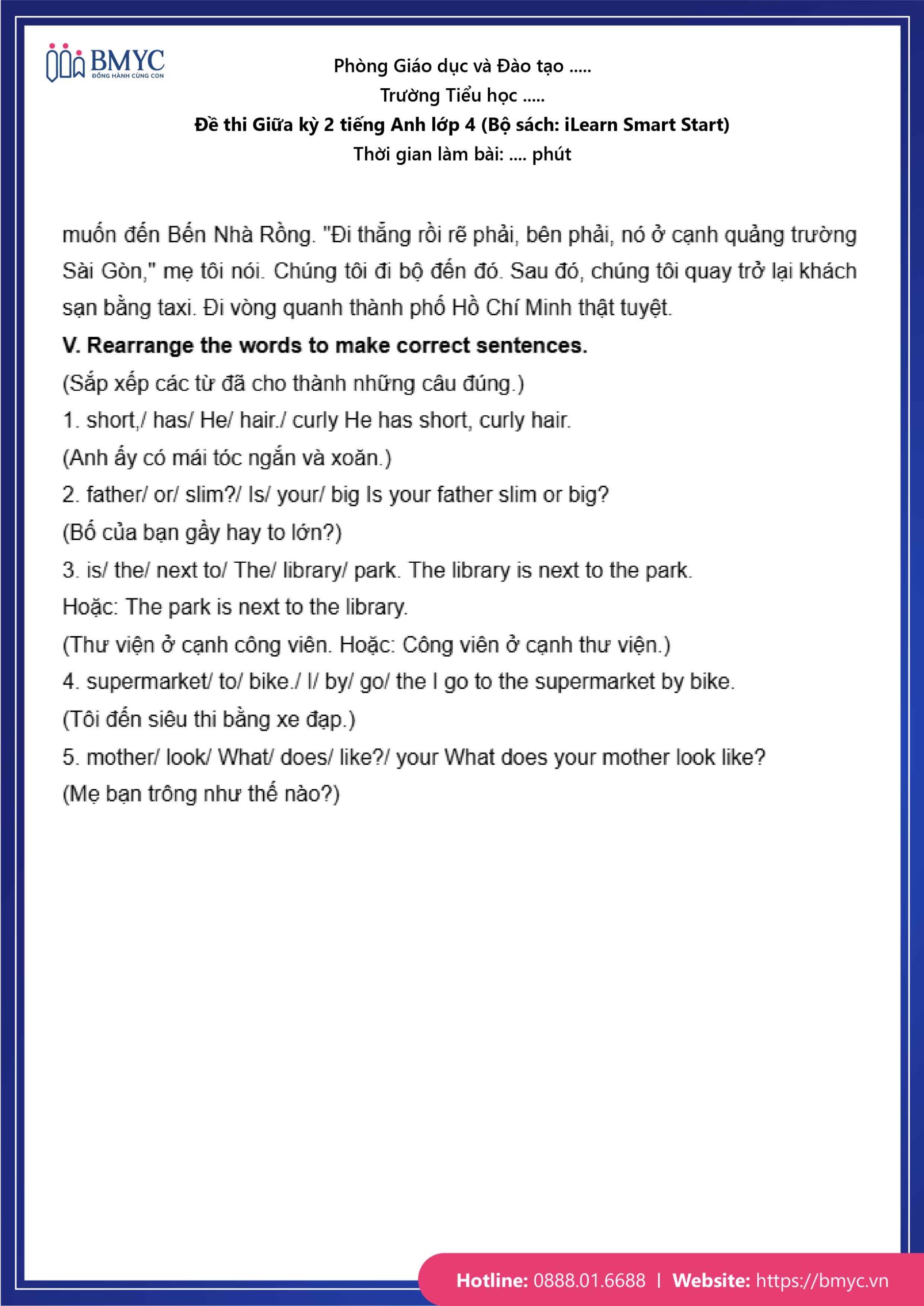 De thi TA lop 4-102 Đáp án đề số 1