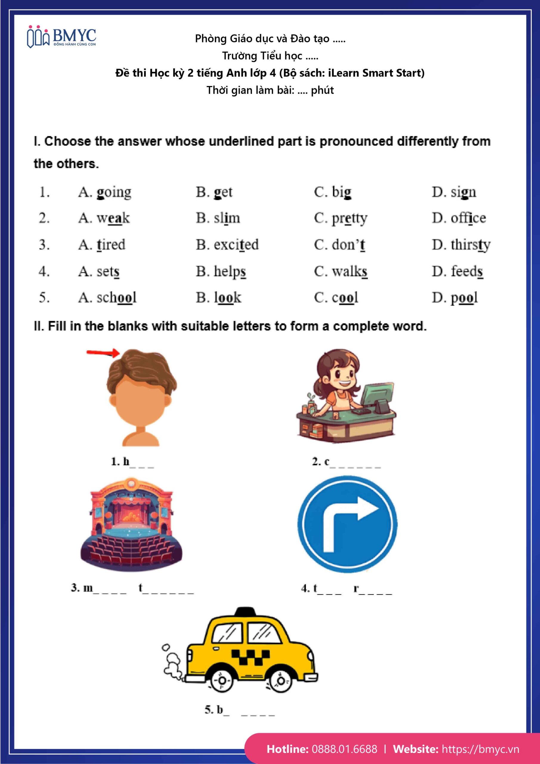 De thi TA lop 4-104 Đề số 1