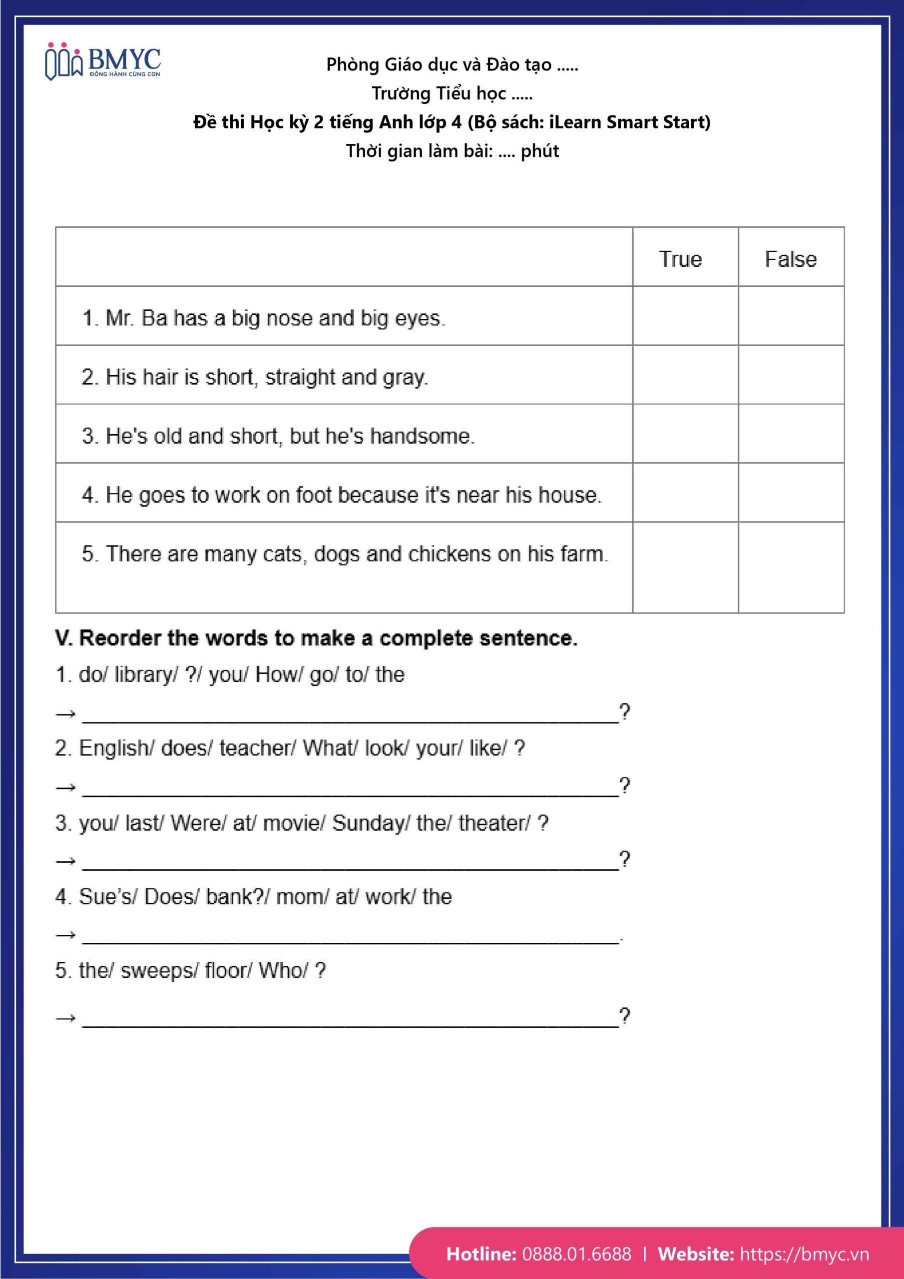 De thi TA lop 4-106 Đề số 1