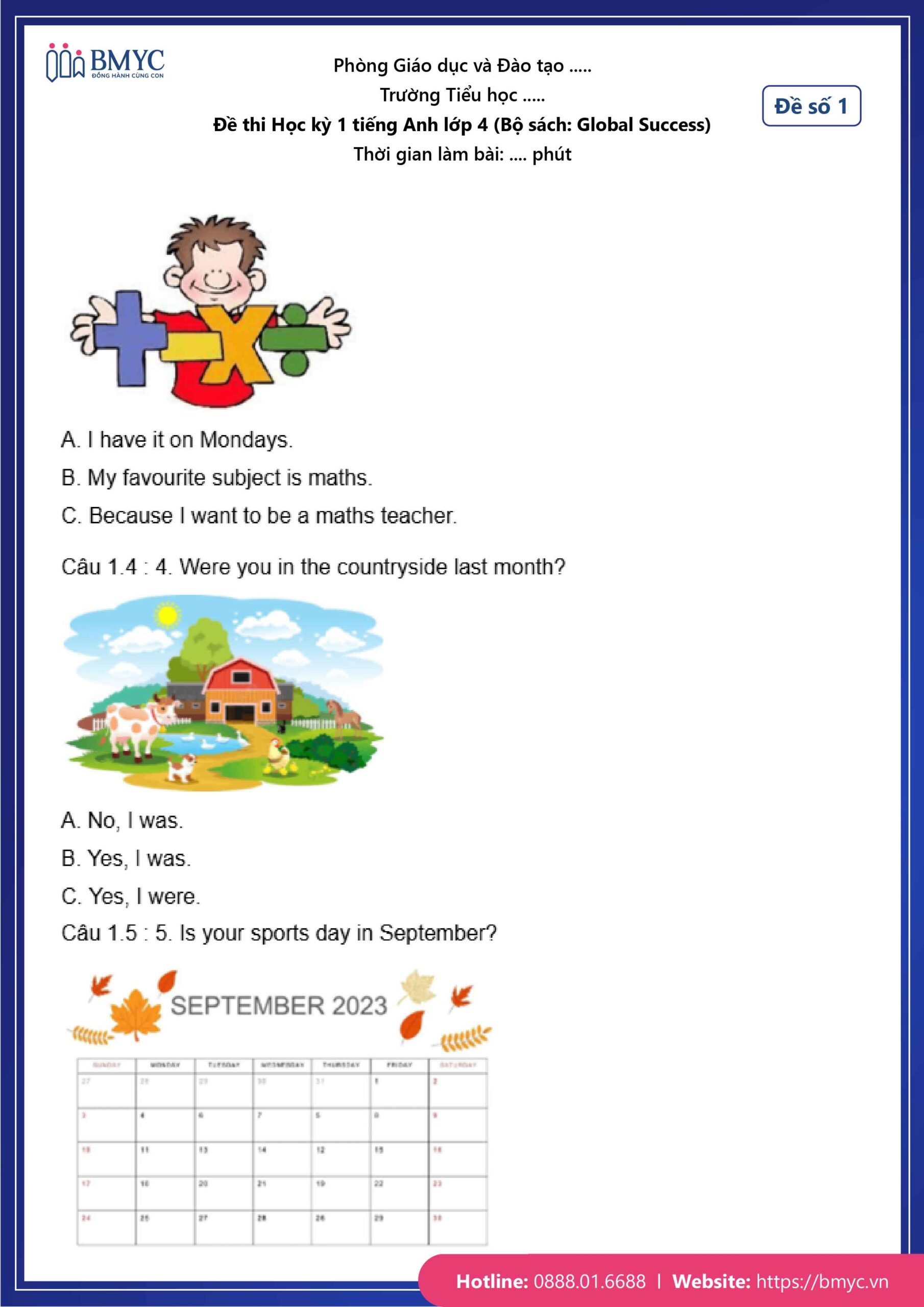 De thi TA lop 4-11 Đề số 1